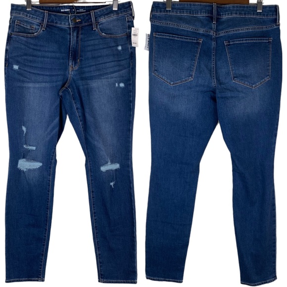 NWT Old Navy Medium Blue Wash Denim Distressed Mid-Rise Pop Icon Skinny Jeans